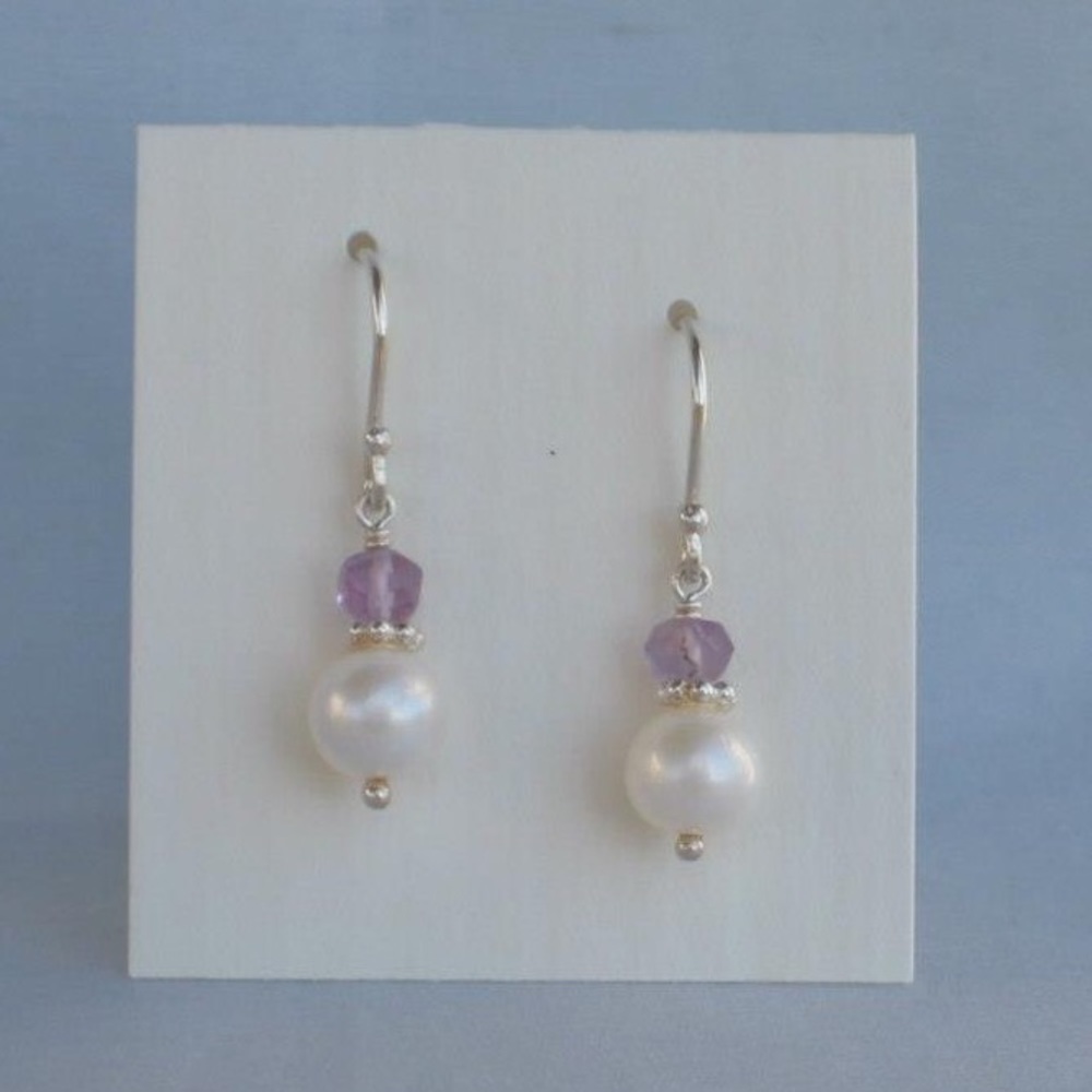 Handmade Freshwater Pearl Amethyst Earrings